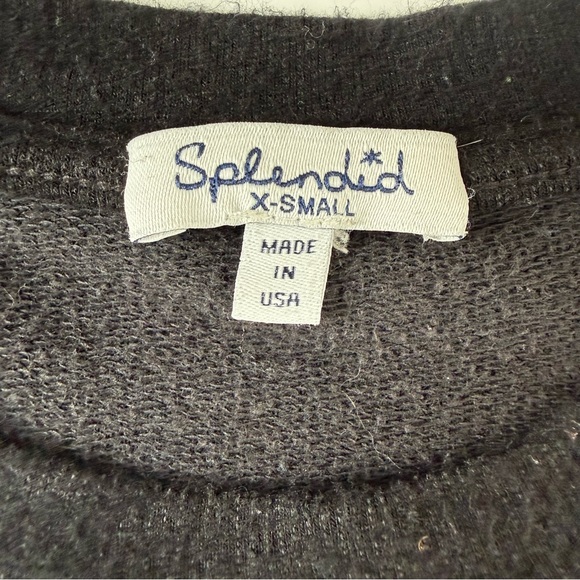 Splendid Black Cropped Sweatshirt Pullover XS Raw Hem Crewneck - Picture 3 of 5